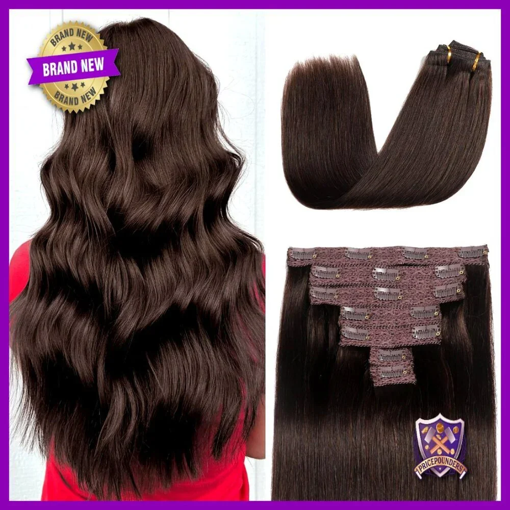 20 Inch Clip-In Human Hair Extensions, 7pc Set for Volume & Length